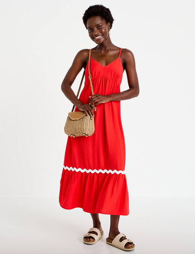 Robe longue &eacute;vas&eacute;e col v cr&ecirc;pe rouge femme