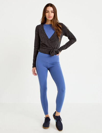 Cache-coeur droit manches longues gris fonc&eacute; femme