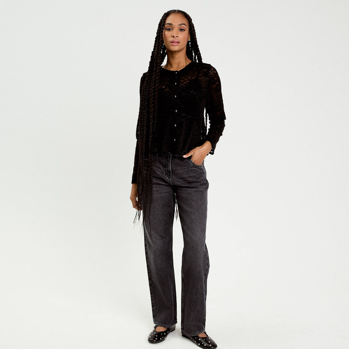 Blouse p&eacute;plum dentelle noir femme