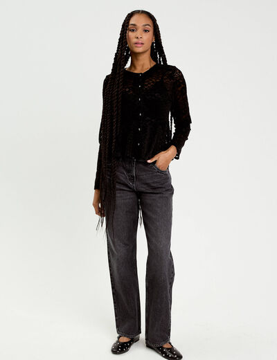 Blouse p&eacute;plum dentelle noir femme