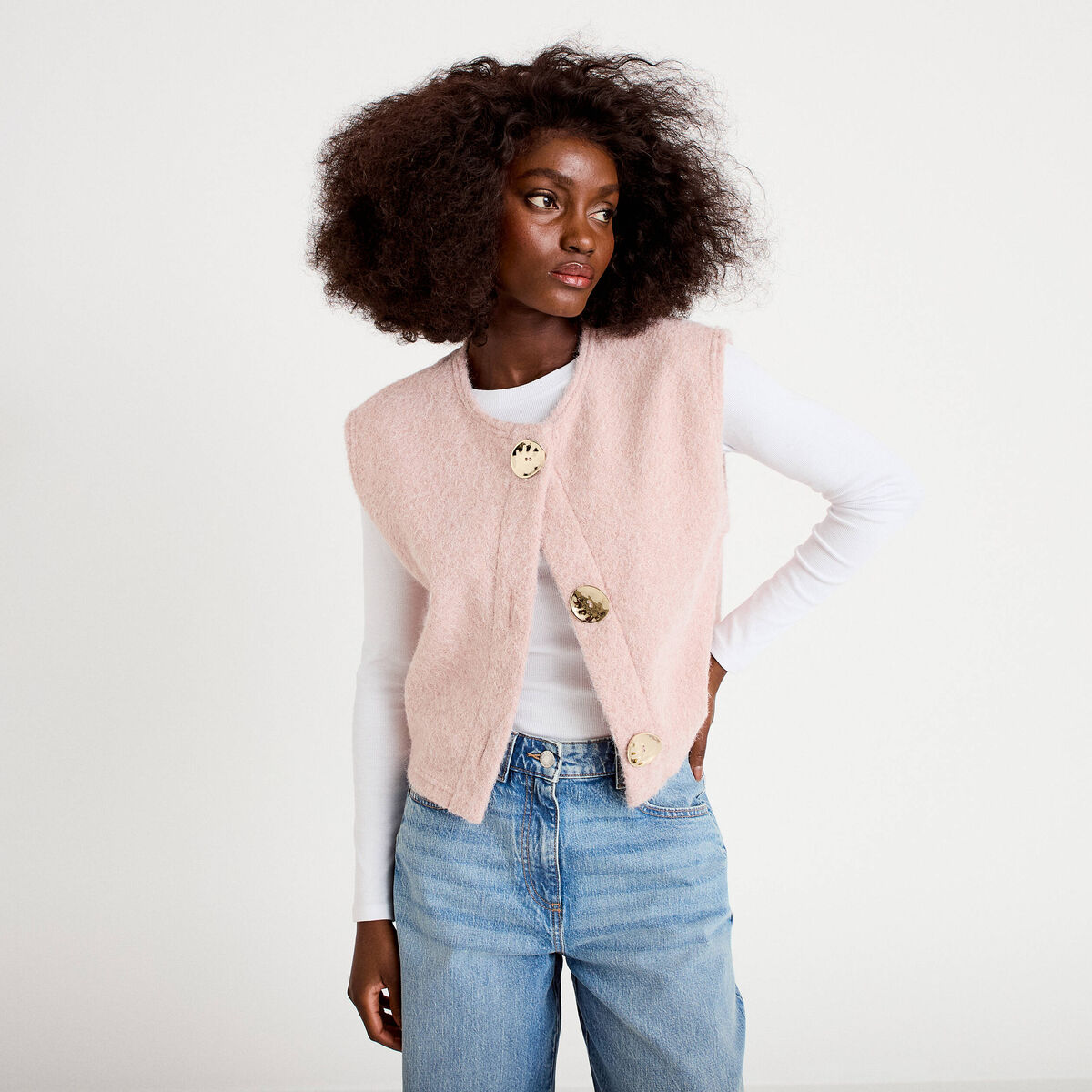 Gilet sans manches effet polaire rose clair femme
