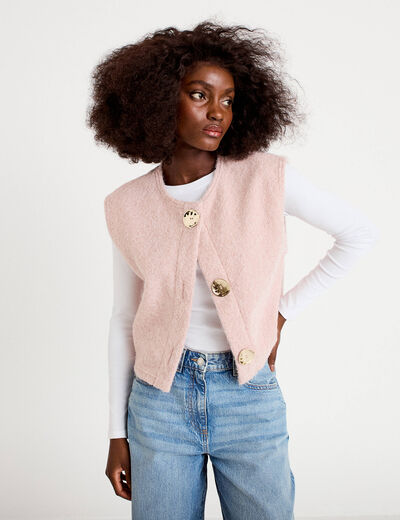 Gilet sans manches effet polaire rose clair femme