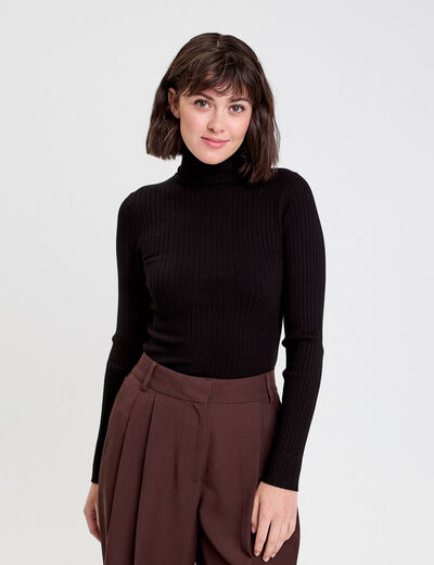 Pull c&ocirc;tel&eacute; col roul&eacute; noir femme