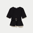 Top p&eacute;plum ceintur&eacute; manches courtes noir femme