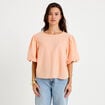 Blouse effet boule manches courtes orange femme