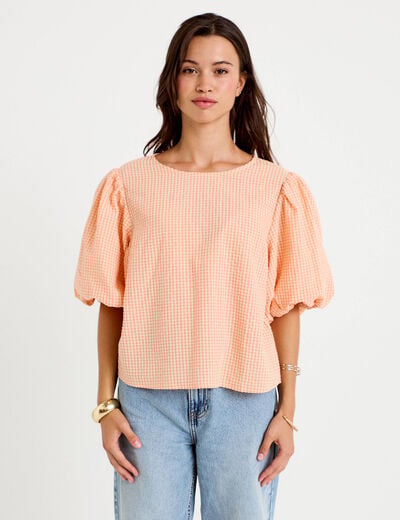 Blouse effet boule manches courtes orange femme