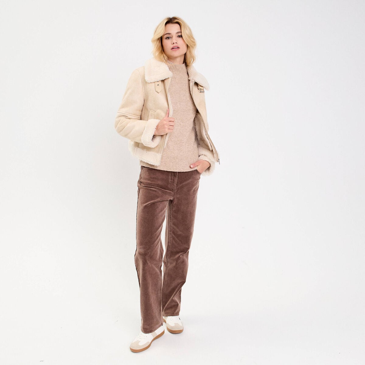 Blouson simili cuir sable femme