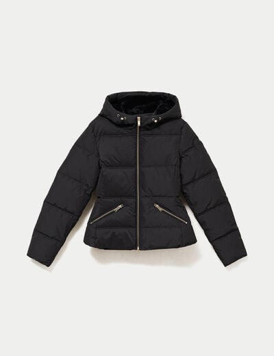 Doudoune cintr&eacute;e &agrave; capuche noir femme
