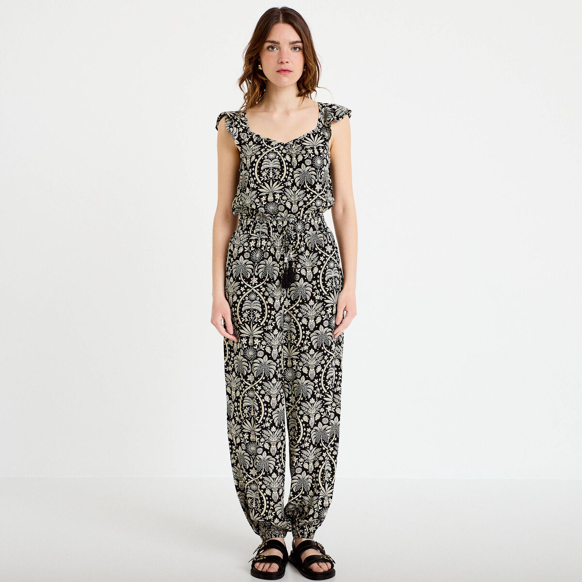 Combinaison sarouel fines bretelles noir femme