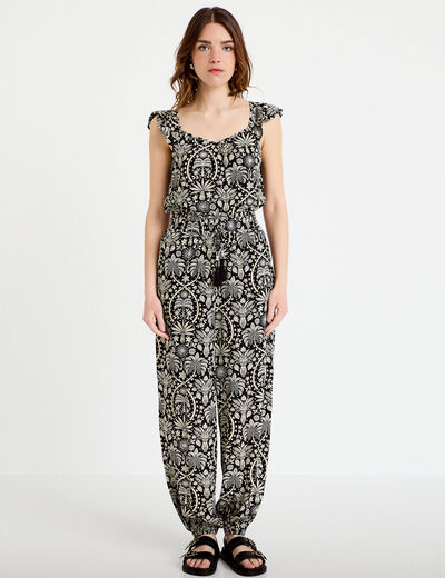 Combinaison sarouel fines bretelles noir femme
