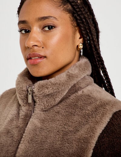 Veste sans manches fermeture zipp&eacute;e taupe femme