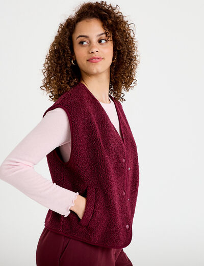 Gilet sans manches effet polaire bordeaux femme
