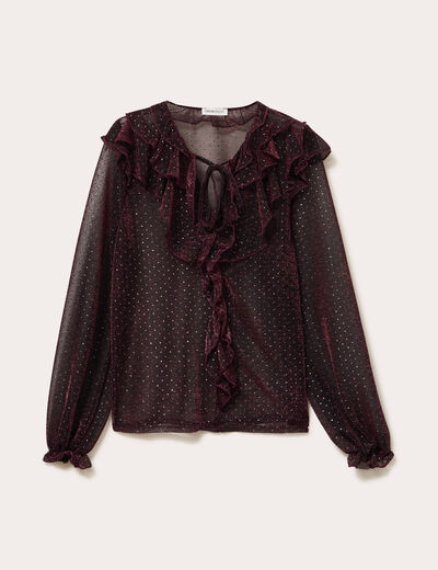 Blouse voile transparent paillet&eacute; violet fonc&eacute; femme