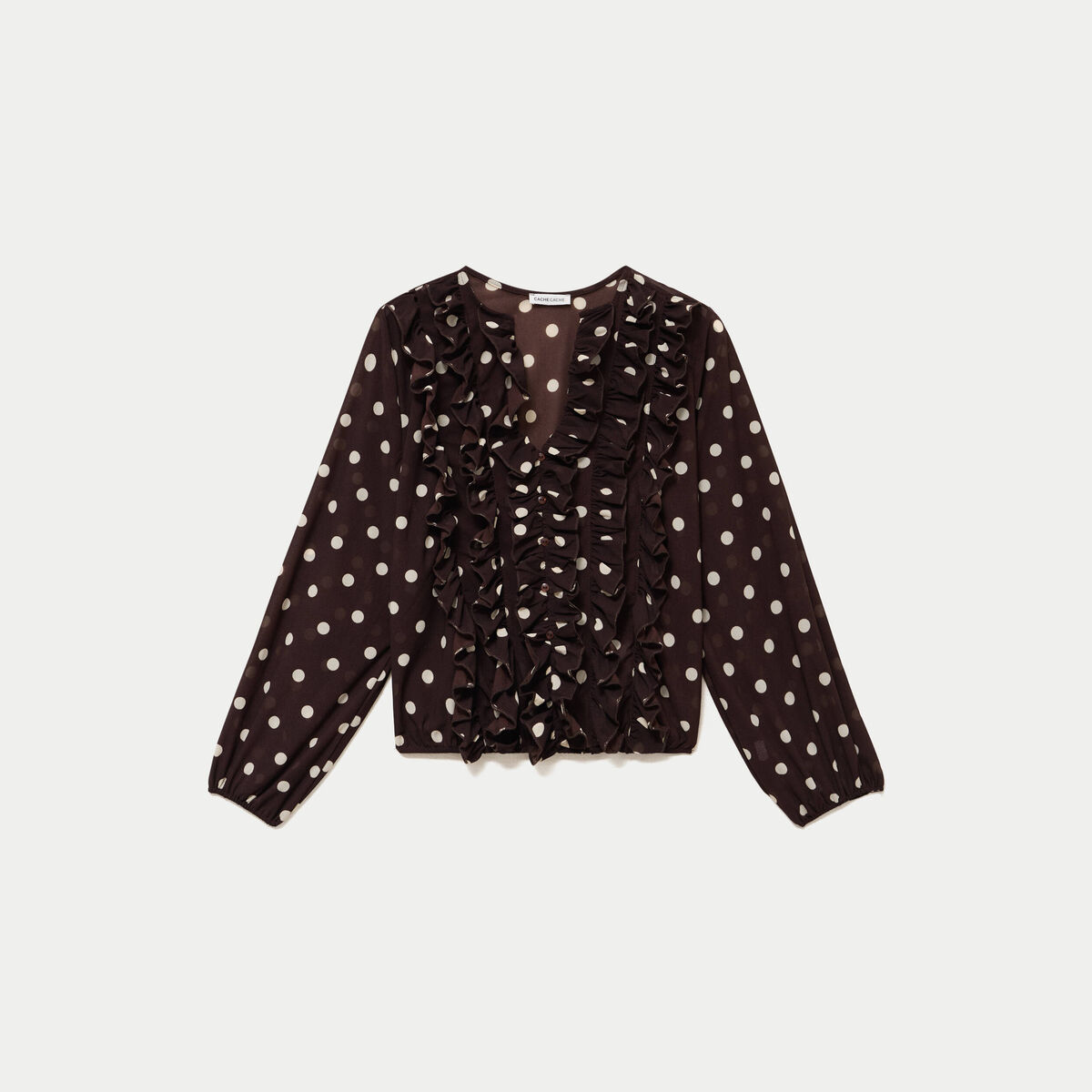 Blouse droite col v manches longues marron femme