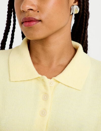 Pull col chemise manches longues jaune clair femme