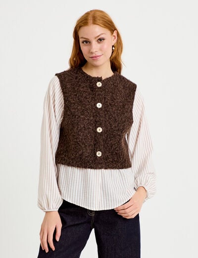 Pull chemise 2-en-1 marron fonc&eacute; femme
