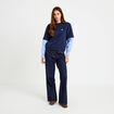 Sweat bi-mati&egrave;re manches longues bleu marine femme