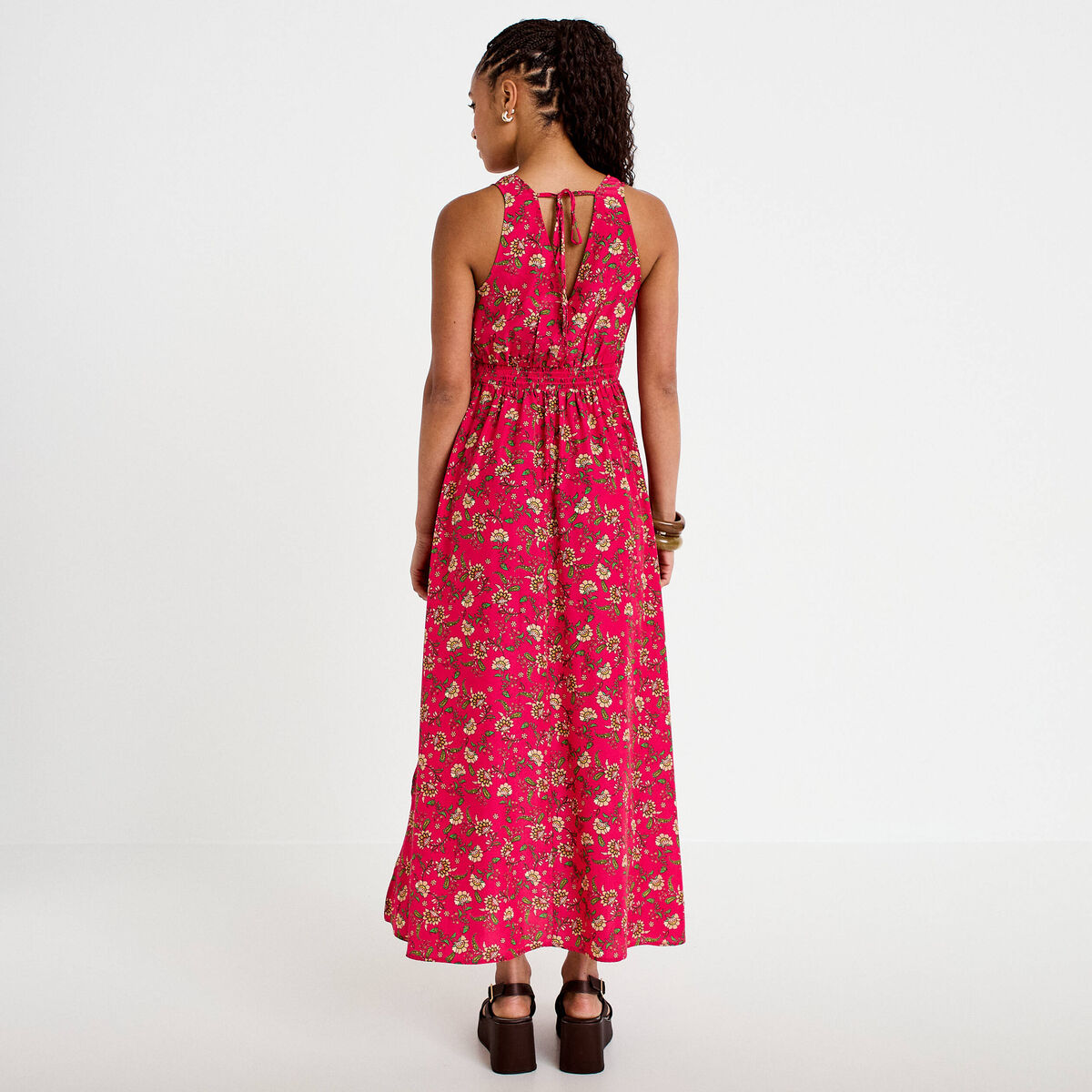 Robe longue &eacute;vas&eacute;e effet satin&eacute;e rose femme