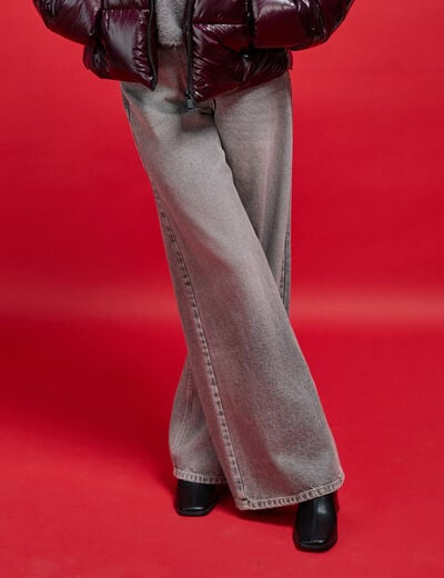 Jean wide leg taille standard denim gris femme