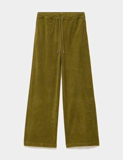 Pantalon bootcut taille standard velours vert kaki femme