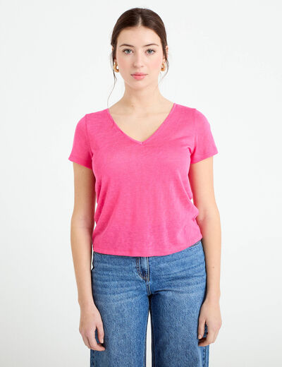 T-shirt noeuds dos rose fushia femme