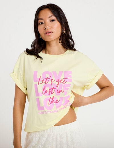 T-shirt boyfriend manches courtes jaune clair femme