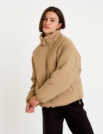 Doudoune r&eacute;versible effet polaire taupe femme