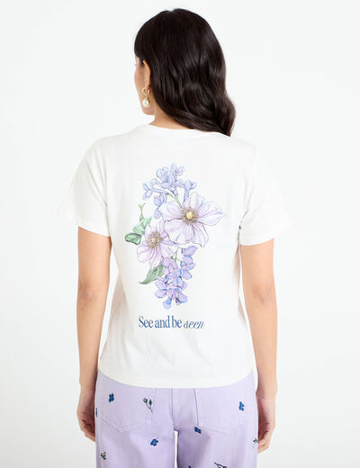 T-shirt imprim&eacute; fleurs Bridgerton ecru femme