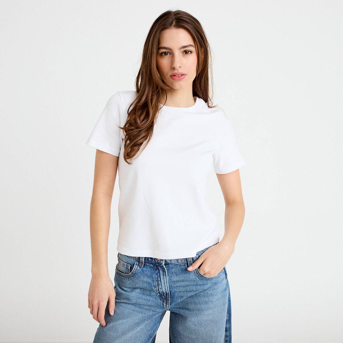 T-shirt col rond manches courtes blanc femme