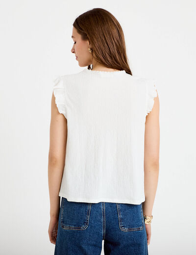 Blouse sans manches col rond ecru femme