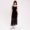 Robe longue droite col b&eacute;nitier dentelle noir femme