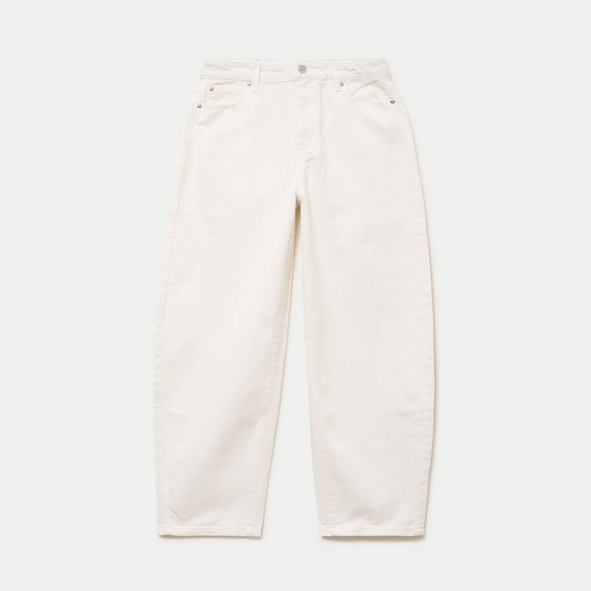 Jean barrel cropped taille standard denim blanc femme