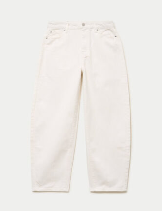 Jean barrel cropped taille standard denim blanc femme