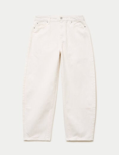 Jean barrel cropped taille standard denim blanc femme