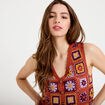 Gilet sans manches macram&eacute; vieux rose femme