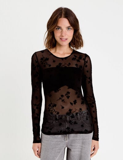 T-shirt ajust&eacute; manches longues noir femme