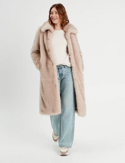 Manteau fausse fourrure sable femme