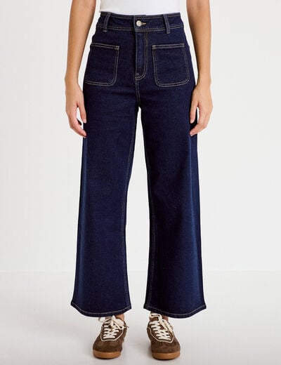 Jean wide leg cropped taille haute denim brut femme