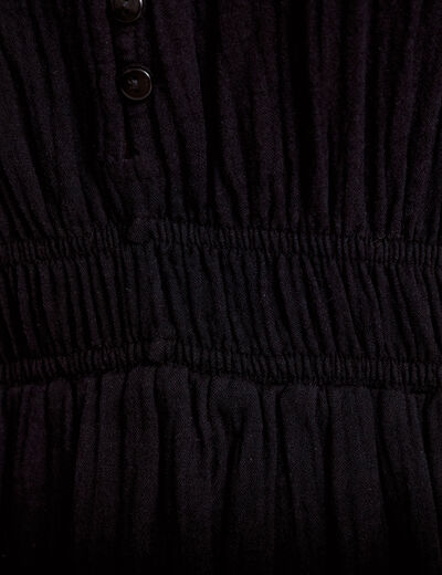 Robe midi pliss&eacute;e col v manches courtes noir femme