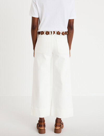 Jean wide leg cropped ceinture amovible denim blanc femme