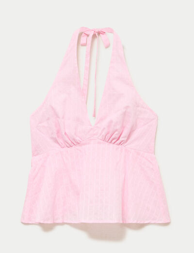 Top ajust&eacute; col v fines bretelles rose clair femme