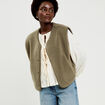 Gilet sans manches effet polaire vert kaki femme