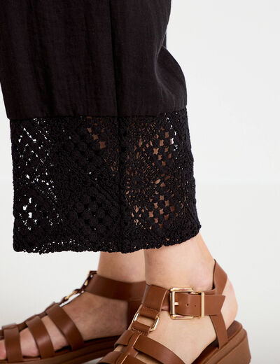 Pantalon large bi-mati&egrave;re pliss&eacute; noir femme