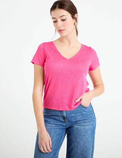 T-shirt noeuds dos rose fushia femme
