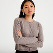 Gilet boutonn&eacute; manches longues taupe femme