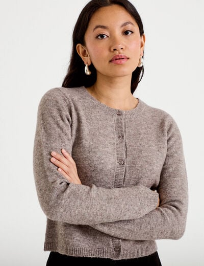 Gilet boutonn&eacute; manches longues taupe femme
