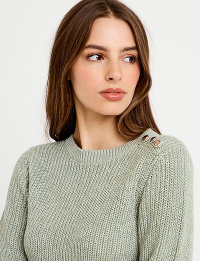 Pull manches longues brillant vert pastel femme