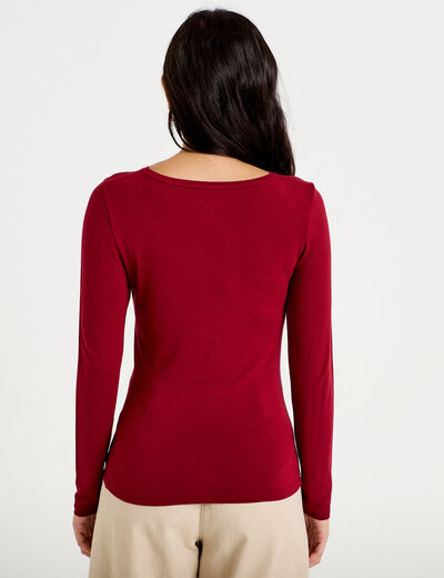T-shirt uni &agrave; manches longues rouge femme