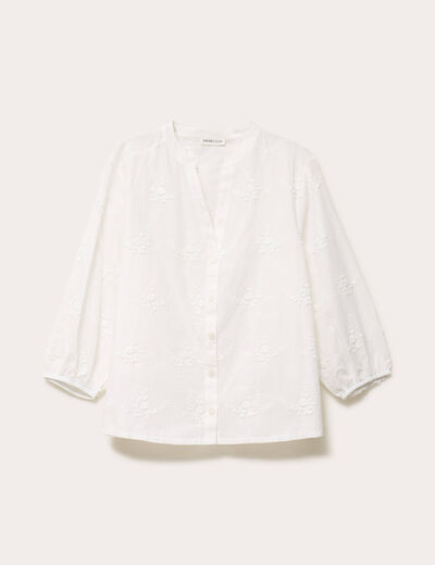 Blouse brod&eacute;e col mao manches 3/4 ecru femme
