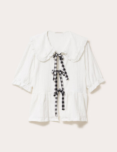 Blouse ajust&eacute;e manches courtes ecru femme